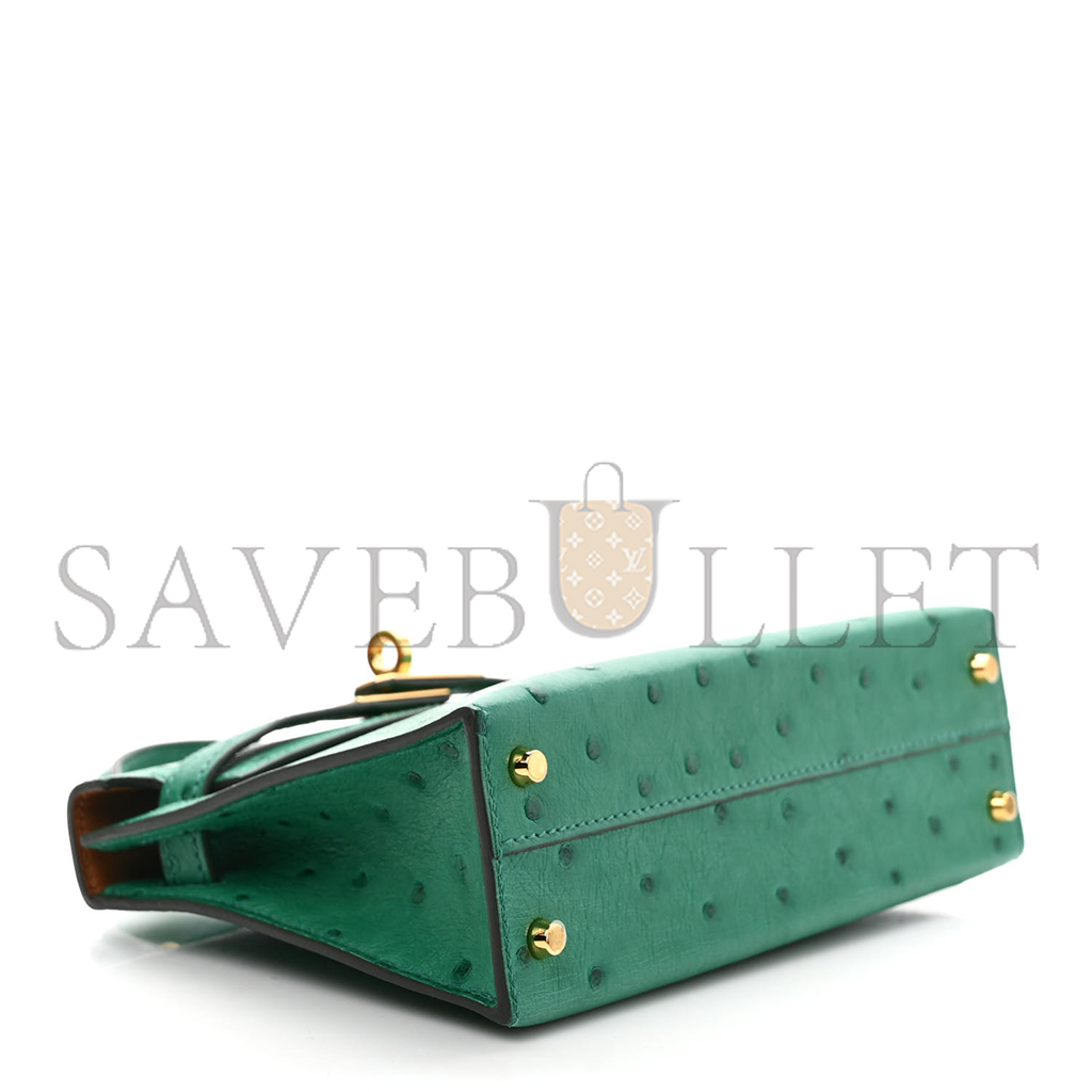 HERMÈS MASTER OSTRICH HORSESHOE KELLY SELLIER MINI 20 VERT VERTIGO GOLD (19*12*5.5cm) 